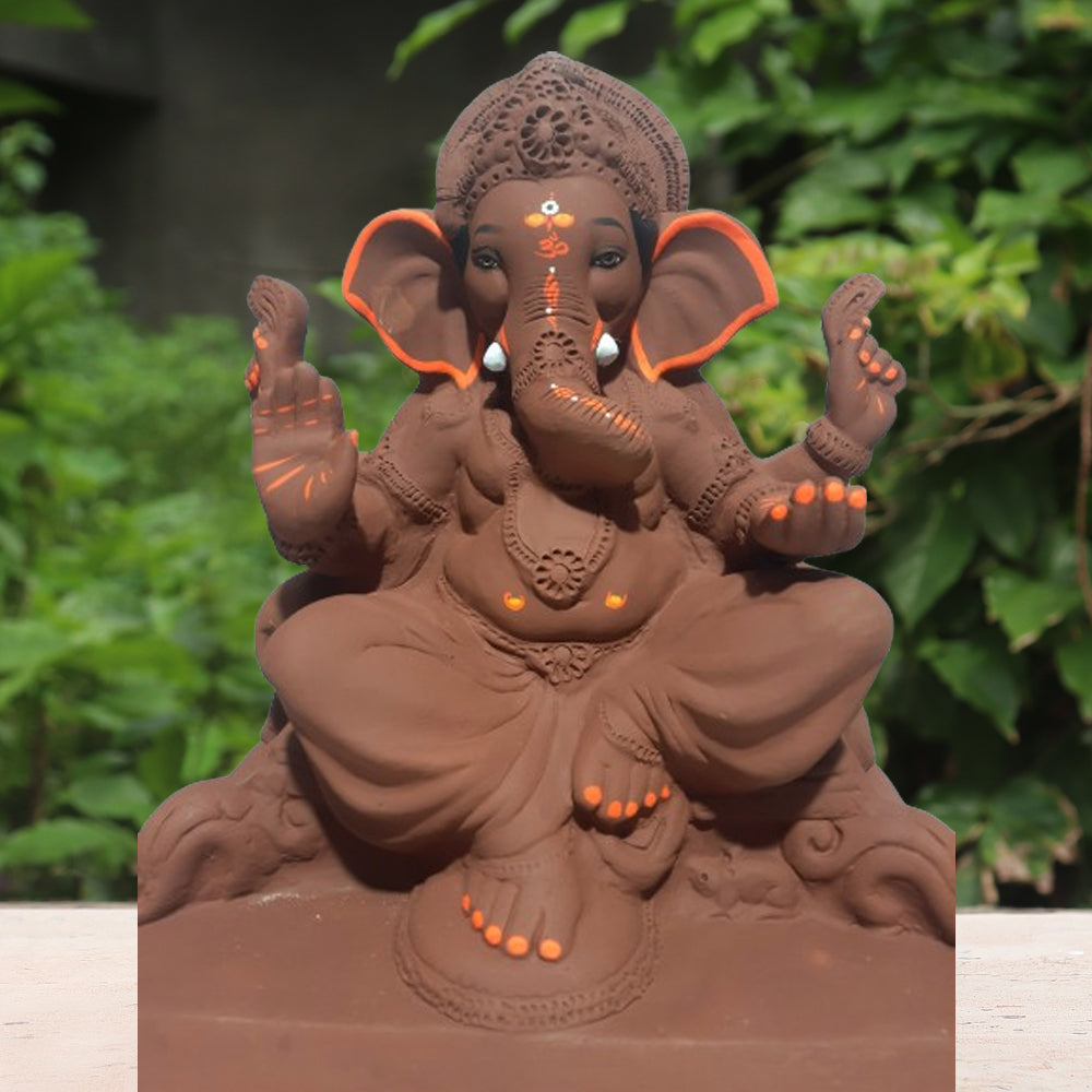 Lalitasana Ganpati Murti Red Soil ( 18 inch )